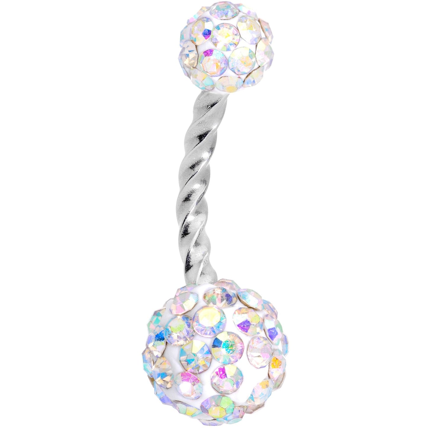 Pink Aurora Gem Twisted Disco Ball Belly Ring Set of 3