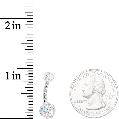 Pink Aurora Gem Twisted Disco Ball Belly Ring Set of 3