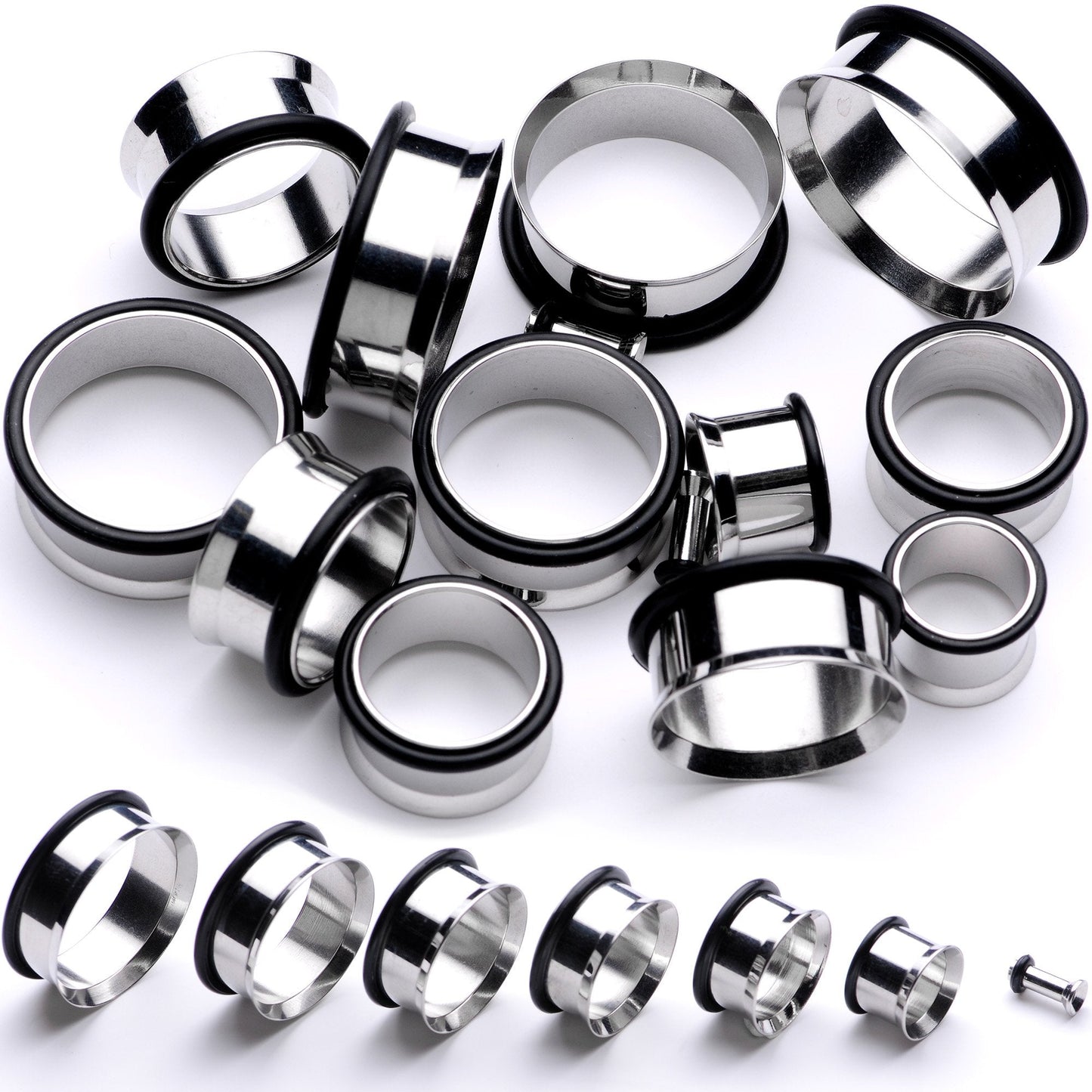 Stainless Steel Single Flare Tunnel Plug Set Available in Sizes  8G to 1