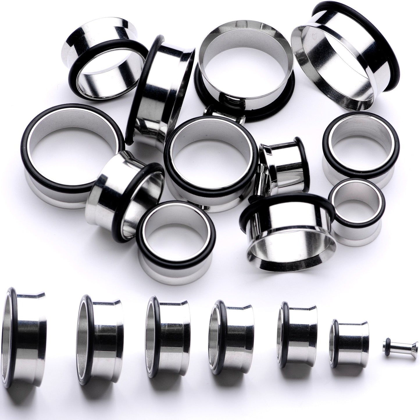 Stainless Steel Single Flare Tunnel Plug Set Available in Sizes  8G to 1