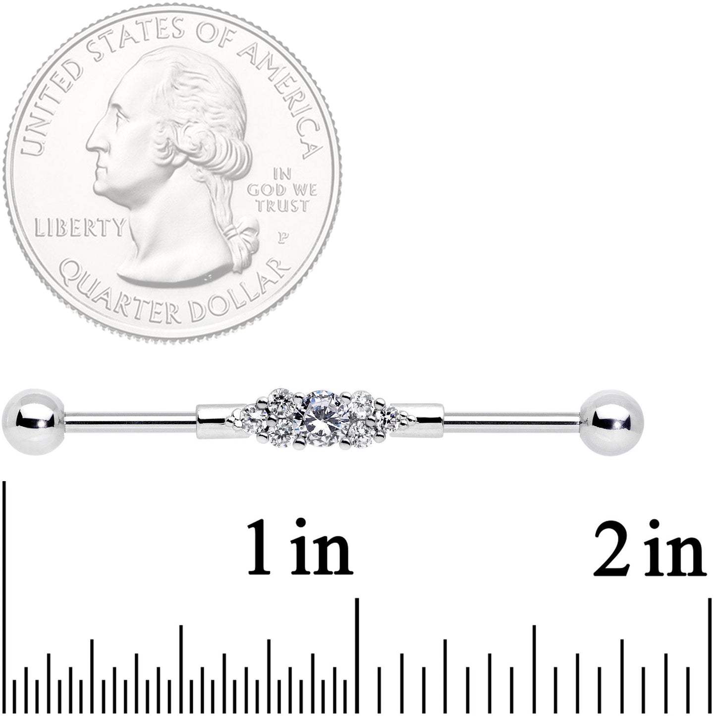14G Clear CZ Gem Fashionista Industrial Barbell 38mm
