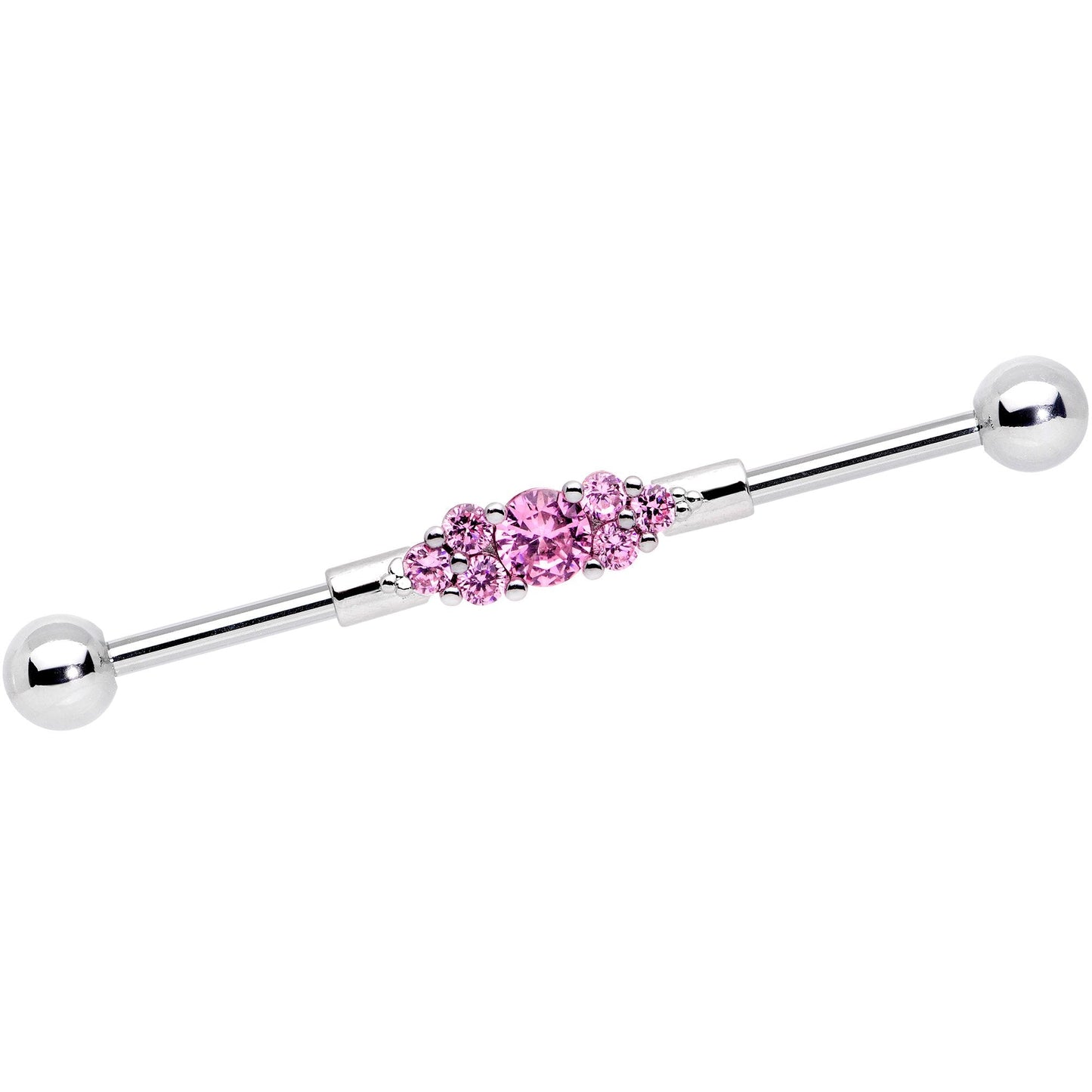 14G Pink CZ Gem Fashionista Industrial Barbell 38mm