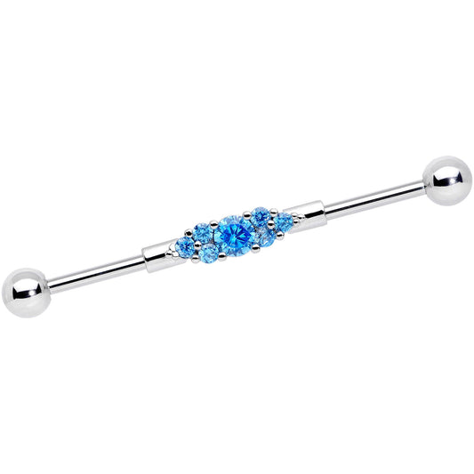 14G Aqua CZ Gem Fashionista Industrial Barbell 38mm