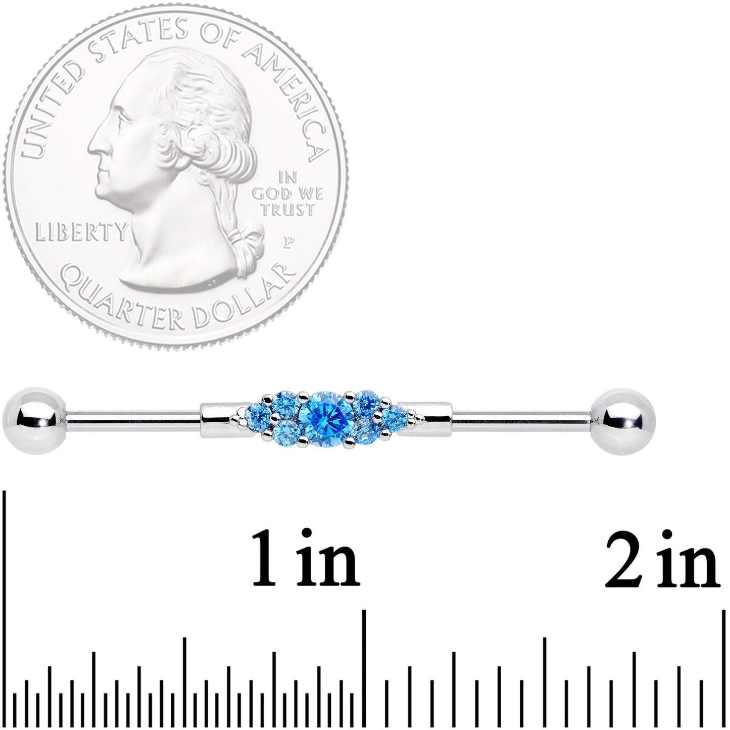 14G Aqua CZ Gem Fashionista Industrial Barbell 38mm
