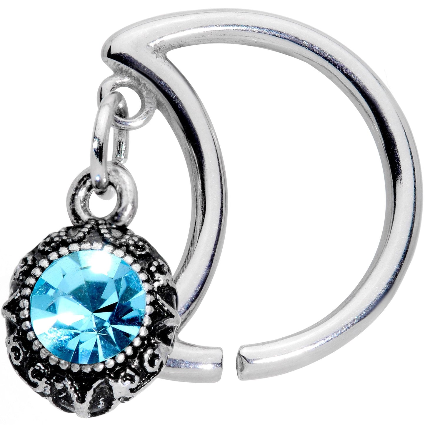 16G 3/8 Blue Gem Crescent Moon Right Ear Closure Ring
