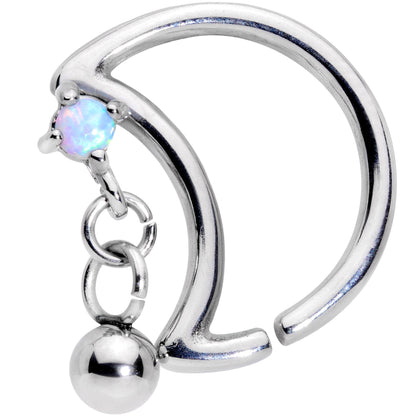 16G 3/8 White Faux Opal Crescent Moon Right Ear Closure Ring