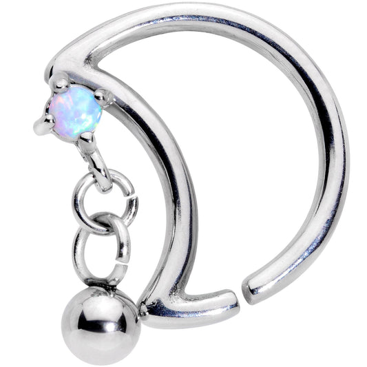 16G 3/8 White Faux Opal Crescent Moon Right Ear Closure Ring