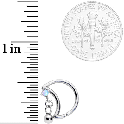 16G 3/8 White Faux Opal Crescent Moon Right Ear Closure Ring