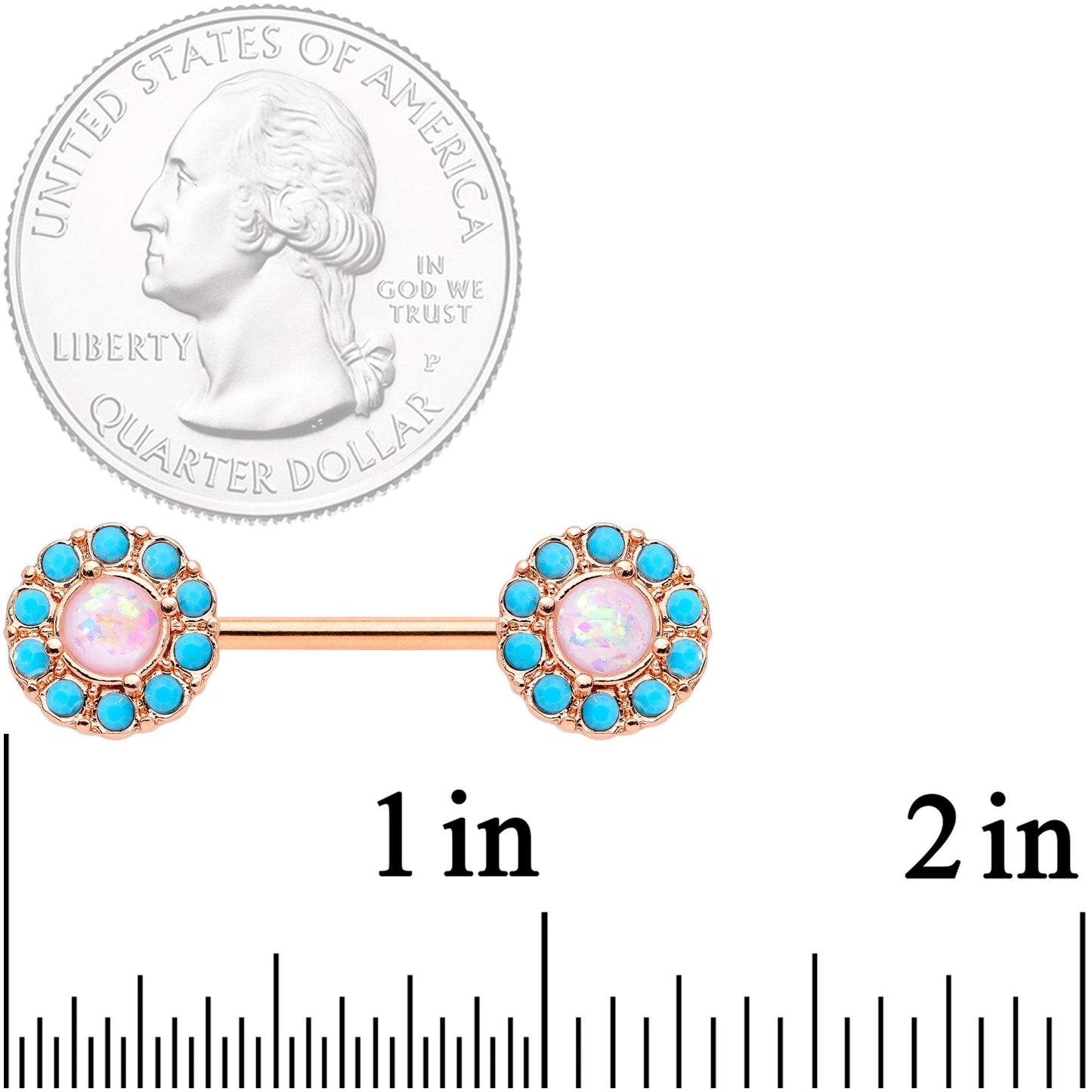 14G 9/16 White Faux Opal Gold Tone Southwestern Nipple Ring Set