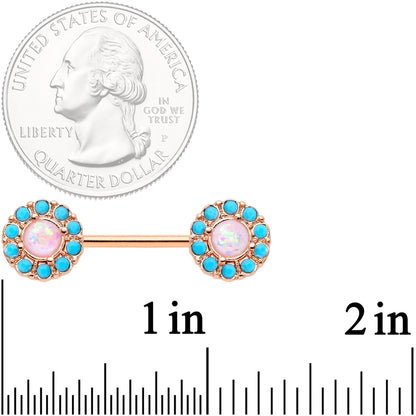 14G 9/16 White Faux Opal Gold Tone Southwestern Nipple Ring Set