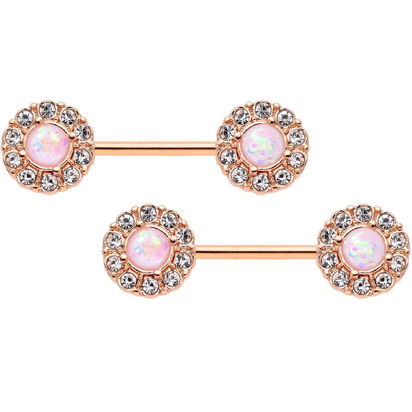 14G 9/16 White Faux Opal Rose Gold Tone Wreath Nipple Ring Set
