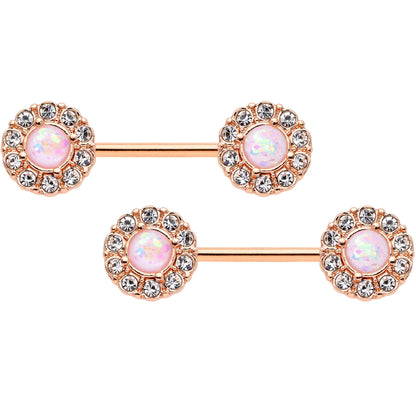 14G 9/16 White Faux Opal Rose Gold Tone Wreath Nipple Ring Set