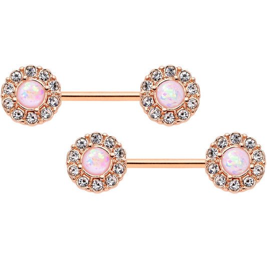 14G 9/16 White Faux Opal Rose Gold Tone Wreath Nipple Ring Set