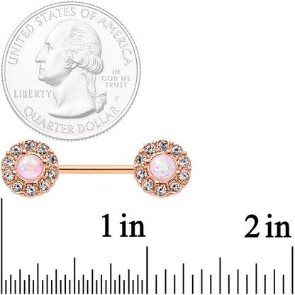 14G 9/16 White Faux Opal Rose Gold Tone Wreath Nipple Ring Set