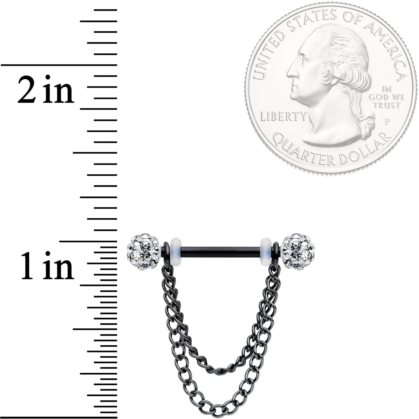 14G Clear Gem End Black Chain Dangle Nipple Ring Set