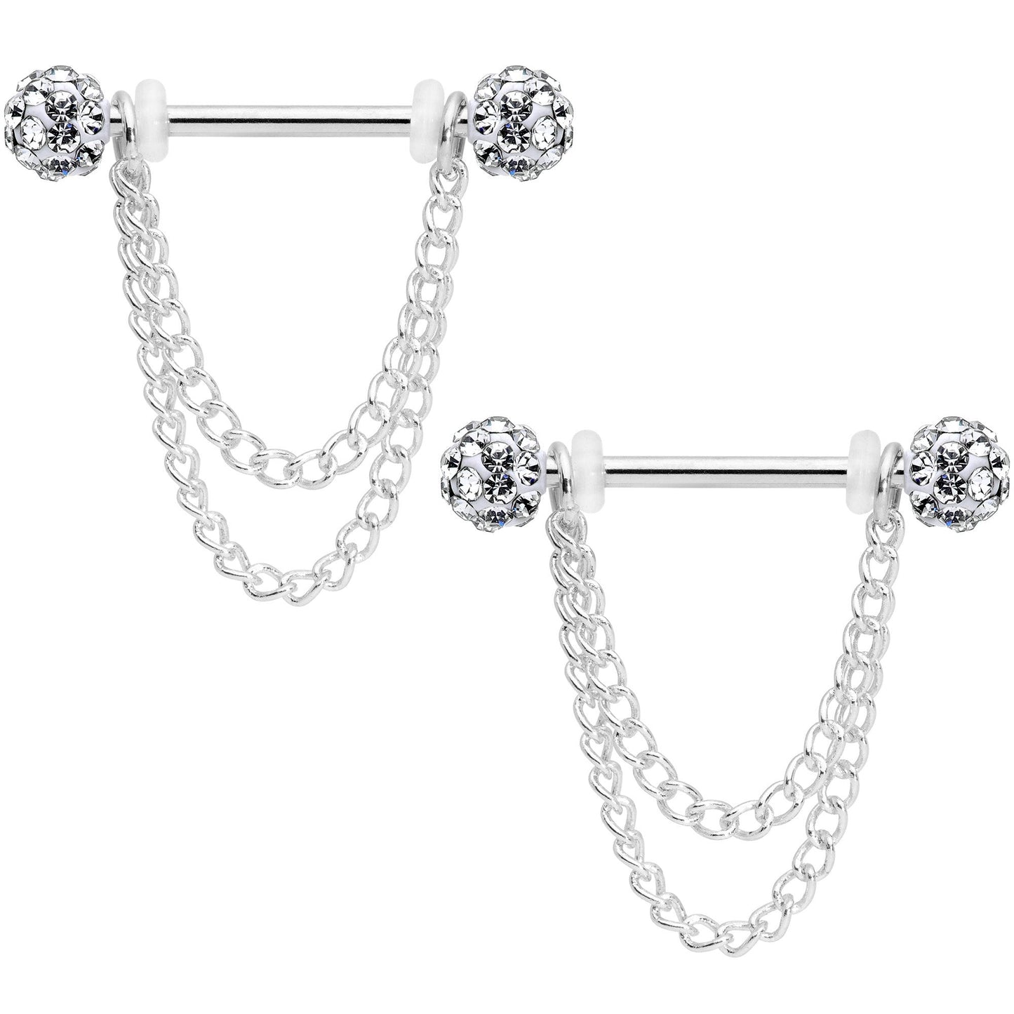 14G Clear Gem End Chain Dangle Nipple Ring Set