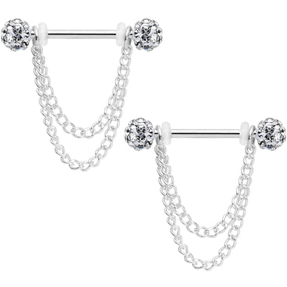 14G Clear Gem End Chain Dangle Nipple Ring Set