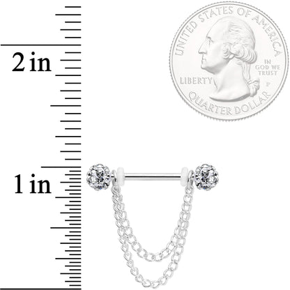 14G Clear Gem End Chain Dangle Nipple Ring Set