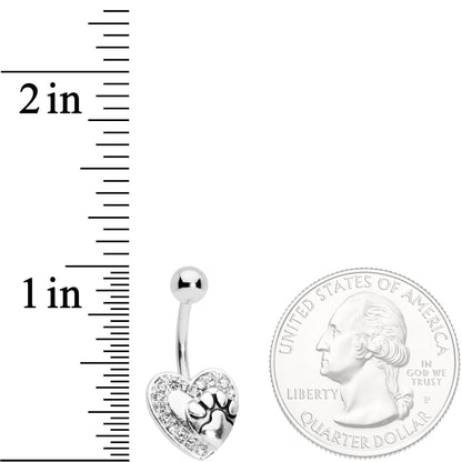 Clear Gem Dog Paw Print Heart Puppy Love Belly Ring