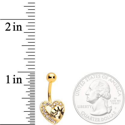 Clear Gem Gold Tone Dog Paw Print Heart Puppy Love Belly Ring