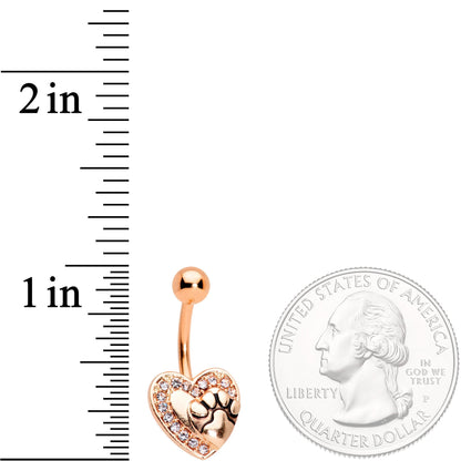 Clear Gem Rose Gold Tone Dog Paw Print Heart Puppy Love Belly Ring