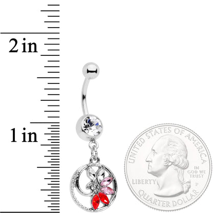 Red Clear Gem Tropical Flower Swirl Dangle Belly Ring