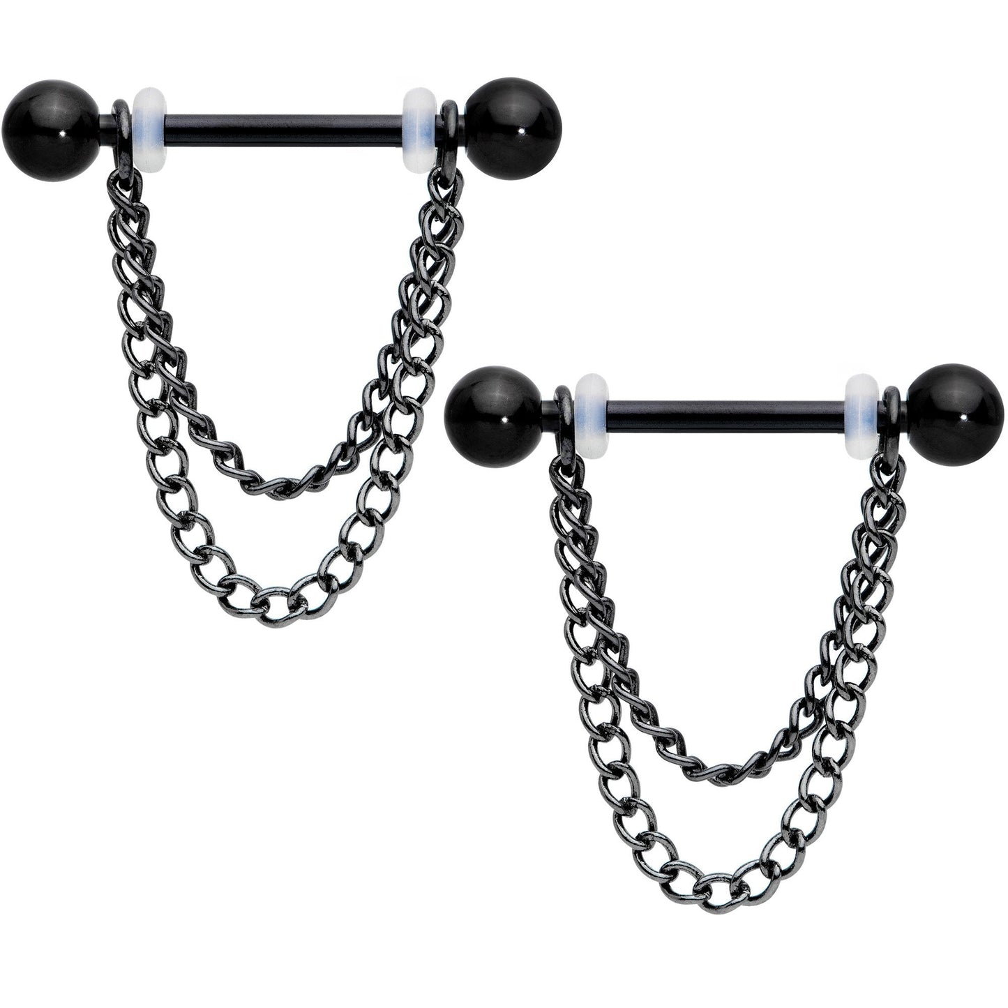 14G Black Chain Dangle Nipple Ring Set
