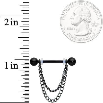 14G Black Chain Dangle Nipple Ring Set