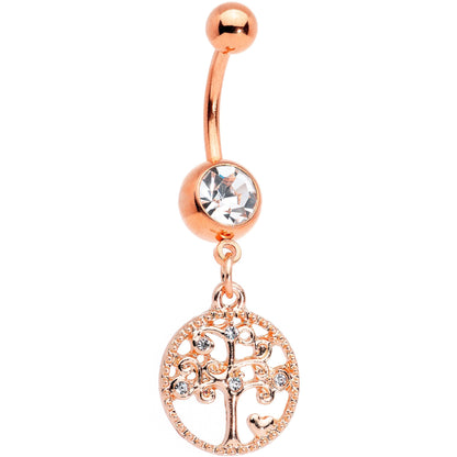 Clear Gem Rose Gold Tone Tree of Life Dangle Belly Ring