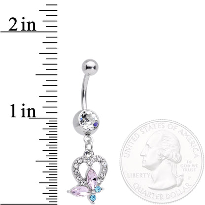 Clear Pink Blue Gem Spring Butterfly Heart Dangle Belly Ring