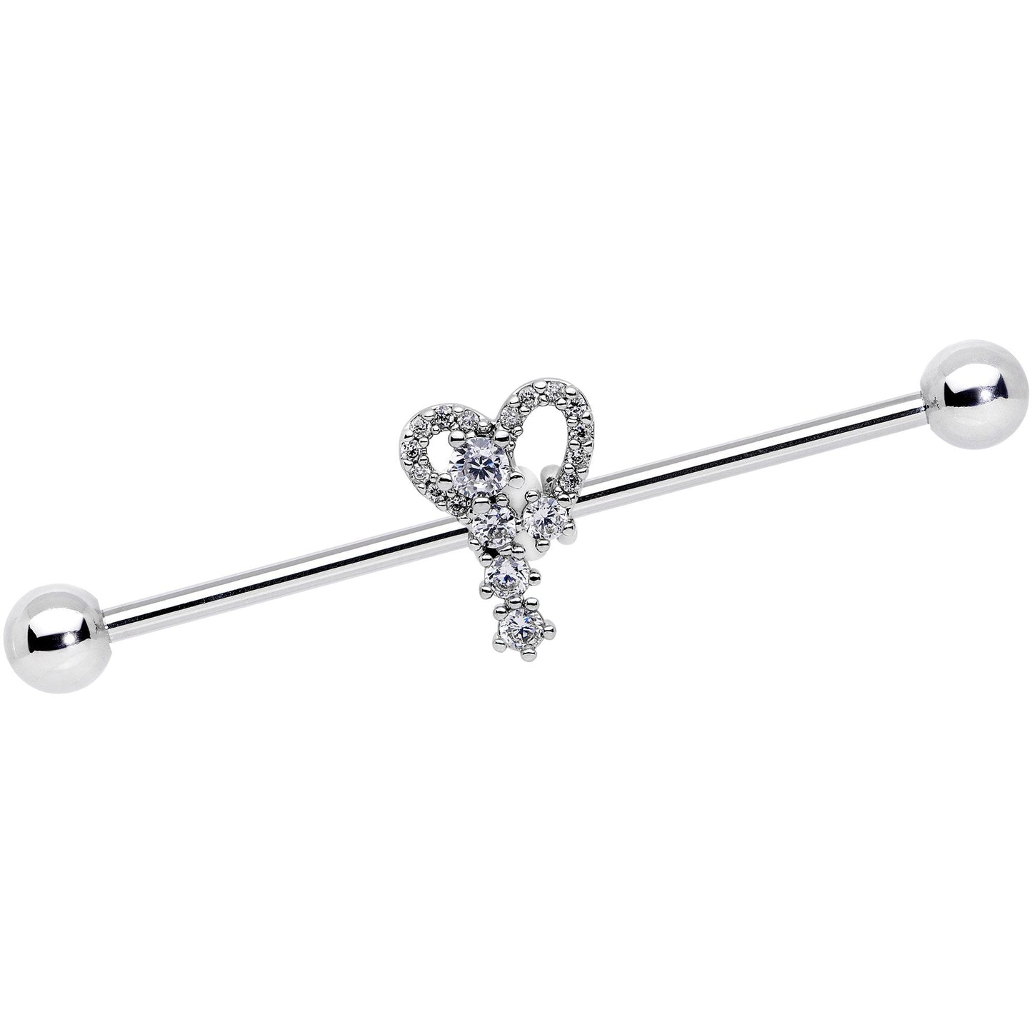14G Clear CZ Gem Valentine Heart Industrial Barbell 38mm