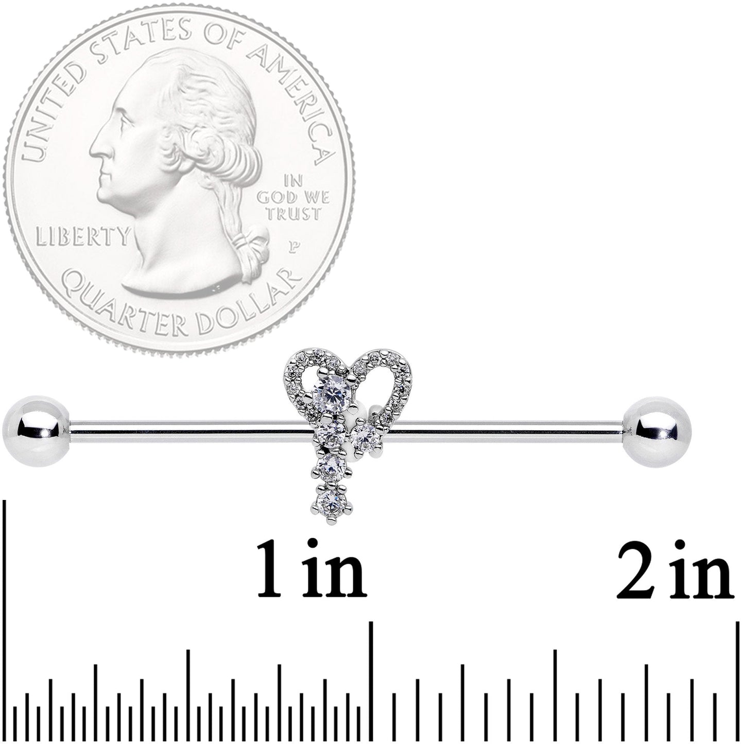 14G Clear CZ Gem Valentine Heart Industrial Barbell 38mm