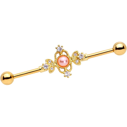 14G Clear CZ Gem Pink Orb Fit for a Queen Industrial Barbell 38mm