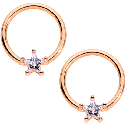 14G Clear Star CZ Gem Rose Gold Tone Captive Nipple Ring Set of 4