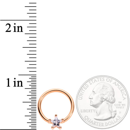 14G Clear Star CZ Gem Rose Gold Tone Captive Nipple Ring Set of 4