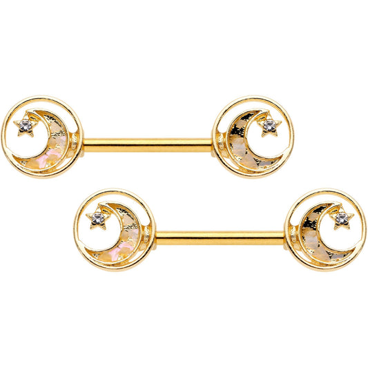 14G 9/16 Clear Gem Orbit Loop Crescent Moon Star Nipple Ring Set