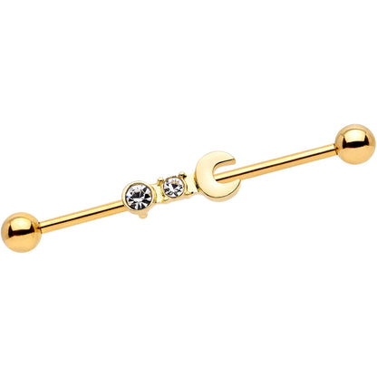 14G Clear Gem Gold Tone Crescent Wrench Industrial Barbell 38mm