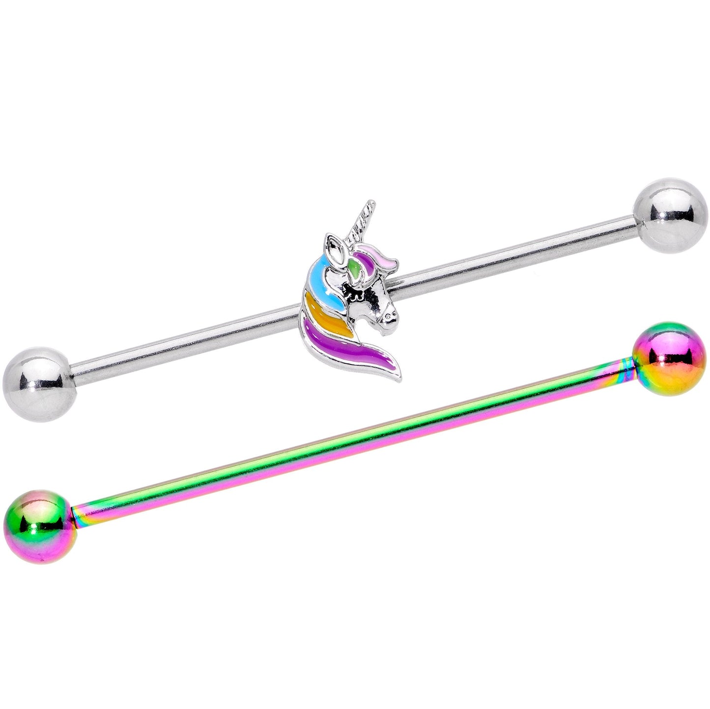 14G Unicorn Rainbow Anodized Industrial Barbell Set 38mm