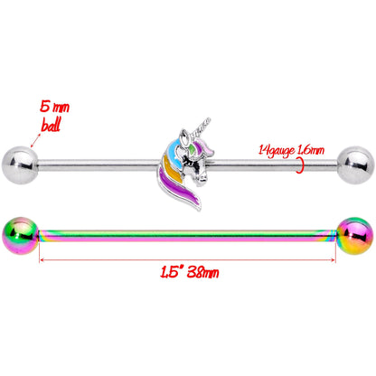 14G Unicorn Rainbow Anodized Industrial Barbell Set 38mm