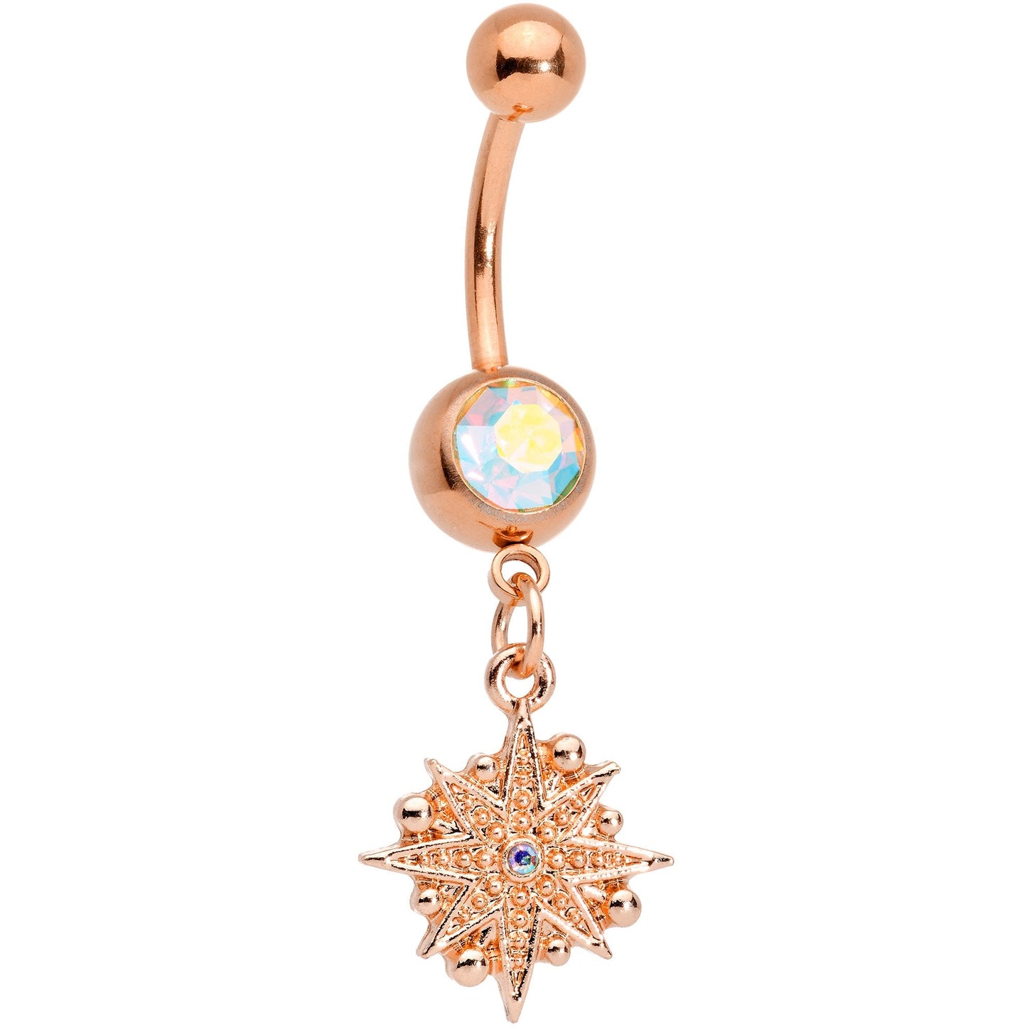Aurora Gem Rose Gold Tone Celestial Star Moon Dangle Belly Ring Set