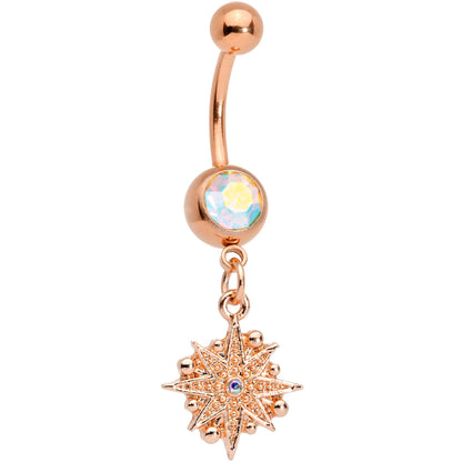 Aurora Gem Rose Gold Tone Celestial Star Moon Dangle Belly Ring Set