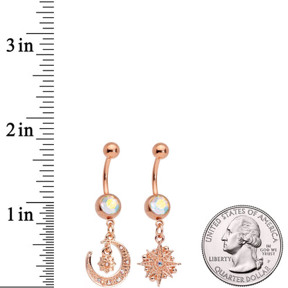 Aurora Gem Rose Gold Tone Celestial Star Moon Dangle Belly Ring Set