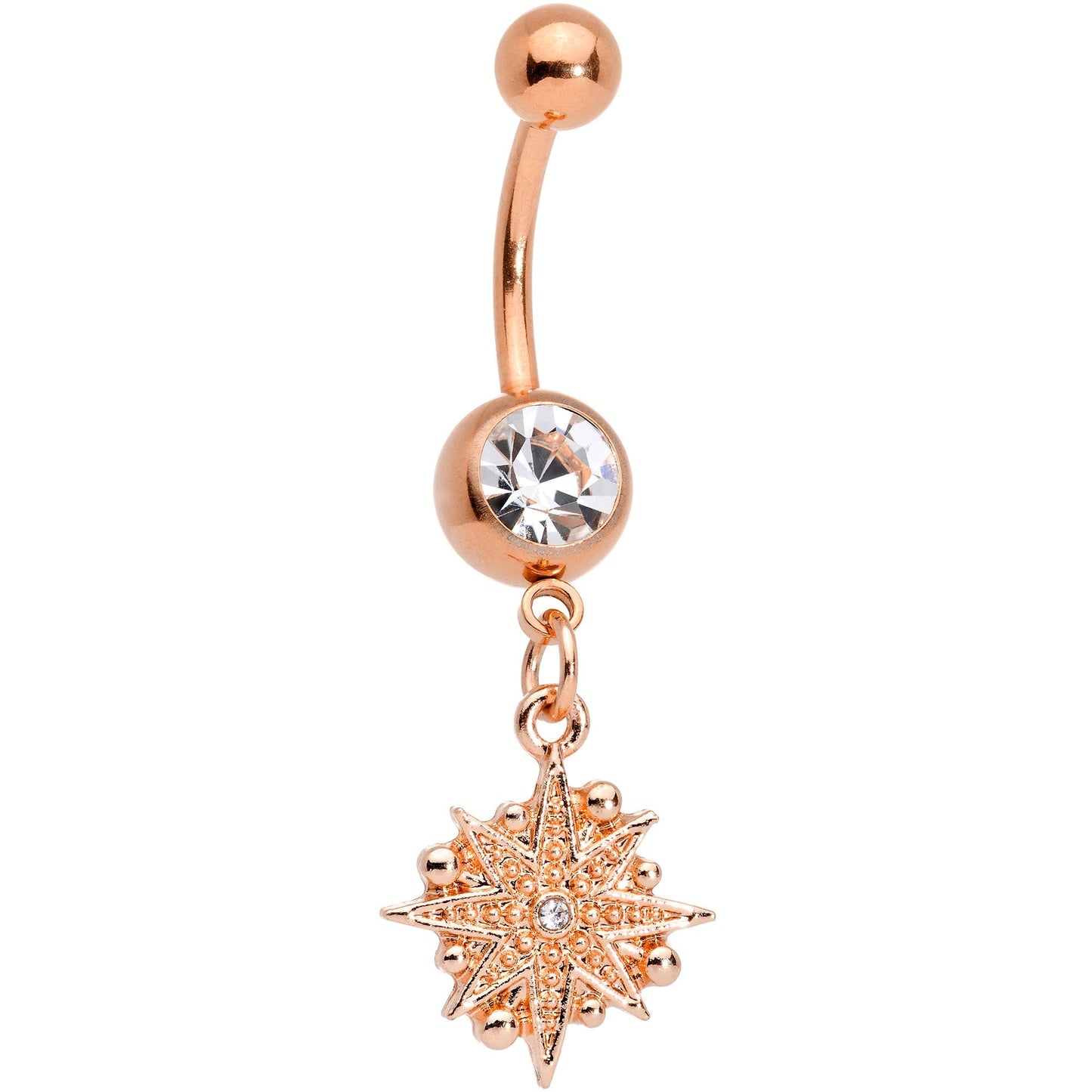 Clear Gem Rose Gold Tone Celestial Star Moon Dangle Belly Ring Set
