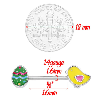14G 5/8 Easter Egg and Chick Barbell Nipple Ring Set