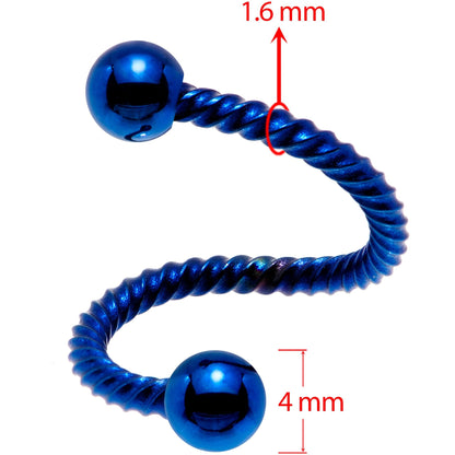 14G 3/8 Blue Totally Twisted Spiral Twister Ring