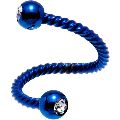 14G 3/8 Clear Gem Blue Twist Spiral Twister Belly Ring