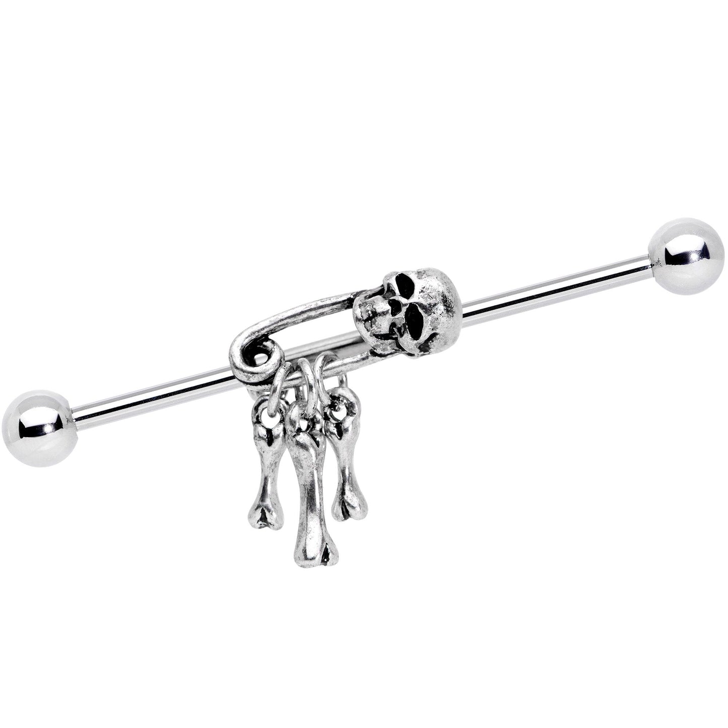14G Skull Bones Safety Pin Halloween Industrial Barbell 38mm
