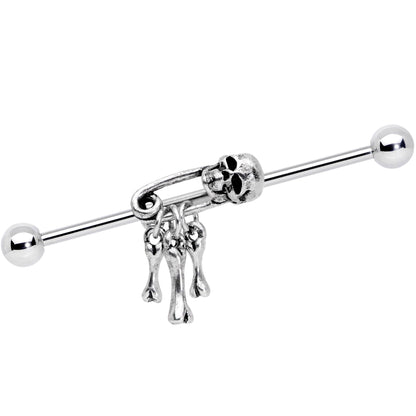 14G Skull Bones Safety Pin Halloween Industrial Barbell 38mm