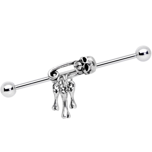 14G Skull Bones Safety Pin Halloween Industrial Barbell 38mm