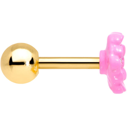 16G 1/4 Clear Gem Gold Tone Pink Flower Tragus Cartilage Earring